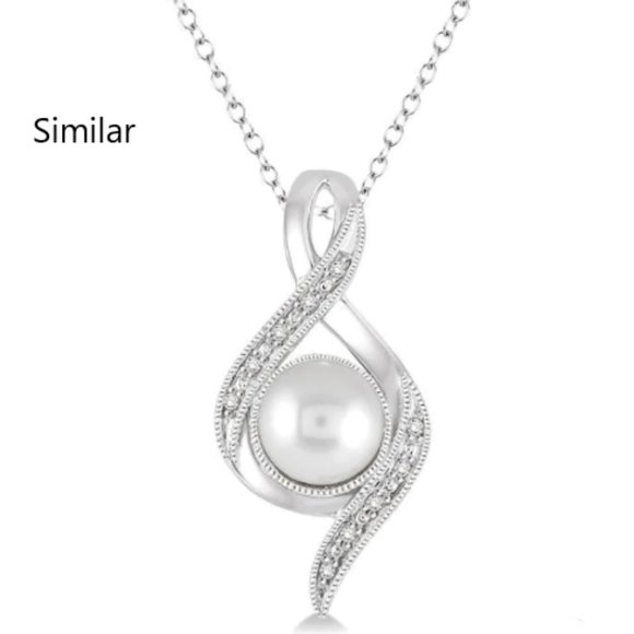 Cultured Pearl  Pendant with Chain in 925 Silver - Picture 1 of 11